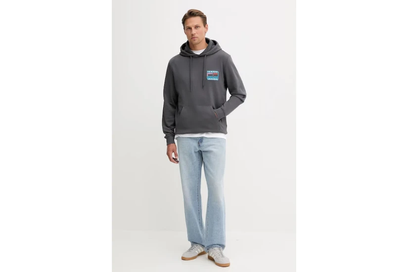 Tommy Jeans Back Graphic Terry Ανδρικό Φούτερ με Κουκούλα Γκρι Σκούρο