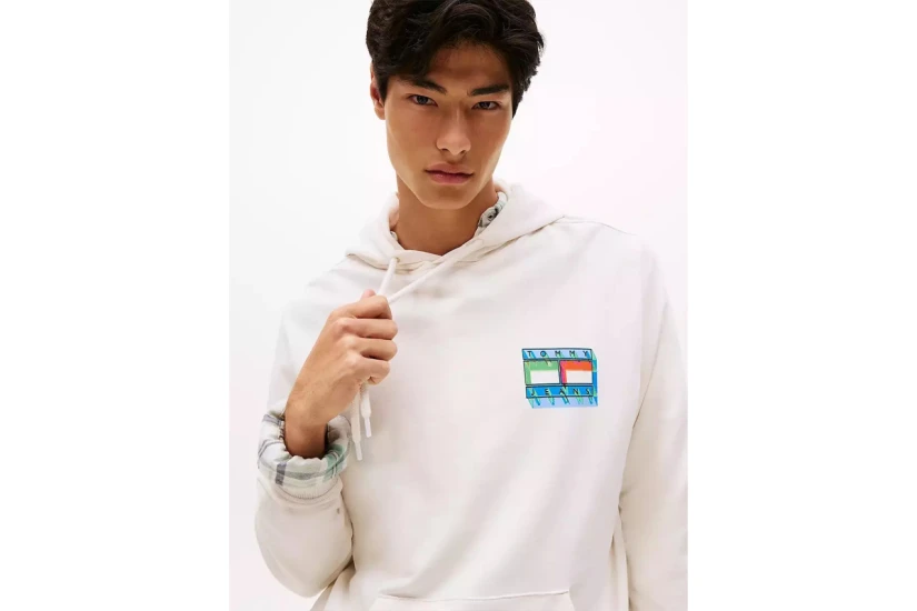 Tommy Jeans Back Graphic Terry Ανδρικό Φούτερ με Κουκούλα Εκρού