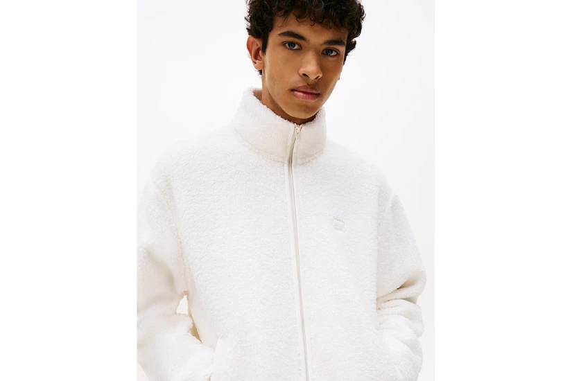Tommy Jeans Badge Teddy Zip-Thru Relaxed Ανδρικό Μπουφάν Sherpa Εκρού