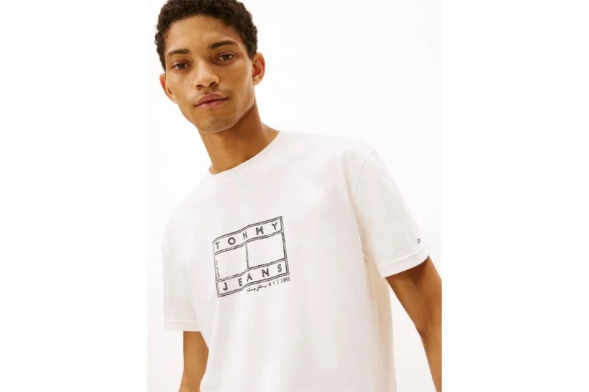 Tommy Jeans Logo Stamp Ανδρικό Κοντομάνικο T-Shirt Εκρού