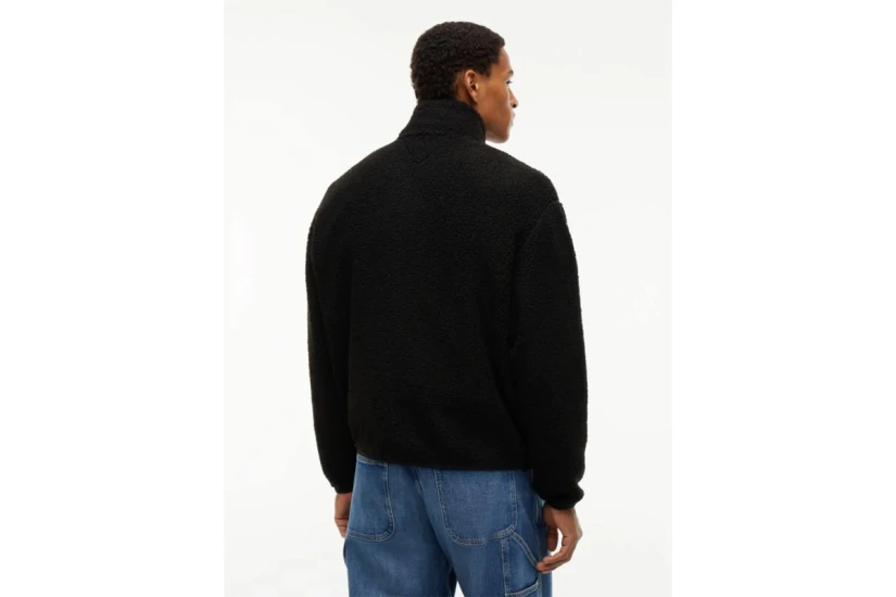 Tommy Jeans Badge Teddy Relaxed Ανδρική Ζακέτα Sherpa Μαύρη