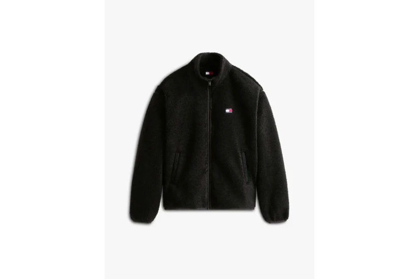 Tommy Jeans Badge Teddy Relaxed Ανδρική Ζακέτα Sherpa Μαύρη