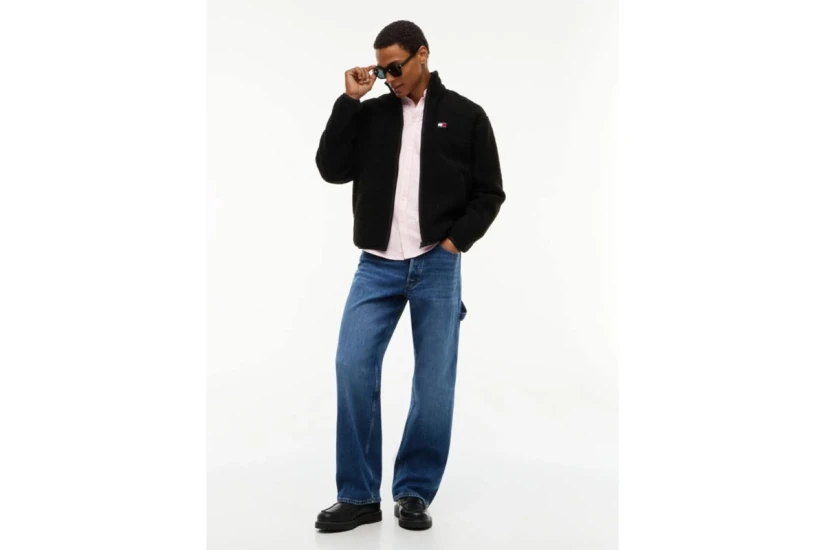 Tommy Jeans Badge Teddy Relaxed Ανδρική Ζακέτα Sherpa Μαύρη