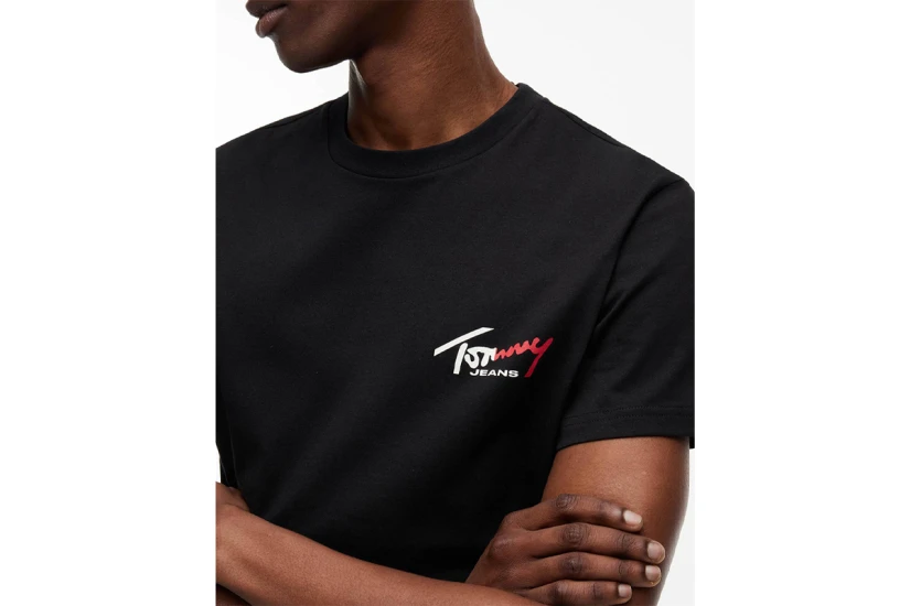 Tommy Jeans Signature Logo Slim Jersey Ανδρικό Κοντομάνικο T-Shirt Μαύρο