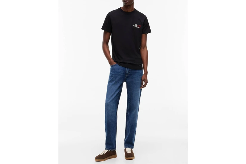 Tommy Jeans Signature Logo Slim Jersey Ανδρικό Κοντομάνικο T-Shirt Μαύρο