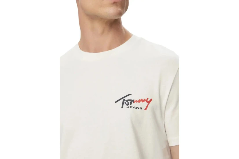 Tommy Jeans Signature Logo Slim Jersey Ανδρικό Κοντομάνικο T-Shirt Εκρού