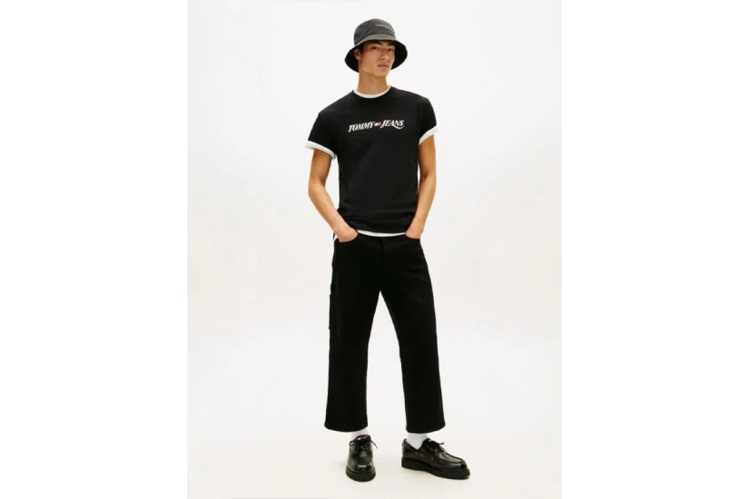 Tommy Jeans Regular Fit Vintage Logo Ανδρικό Κοντομάνικο T-Shirt Μαύρο, Εκρού
