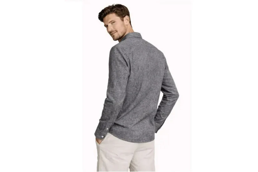 Tommy Jeans Regular Linen Blend Ανδρικό Μακρυμάνικο Πουκάμισο Γκρι Σκούρο