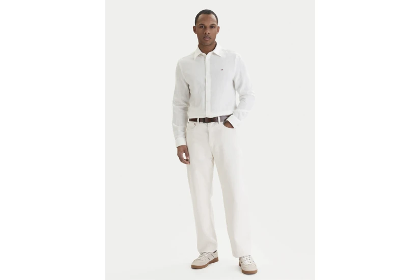 Tommy Jeans Linen Blend Ανδρικό Μακρυμάνικο Πουκάμισο Εκρού