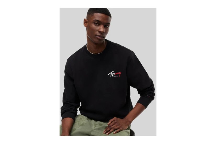 Tommy Jeans Entry Sign Ανδρική Μακρυμάνικη Μπλούζα με Λαιμόκοψη Μαύρη