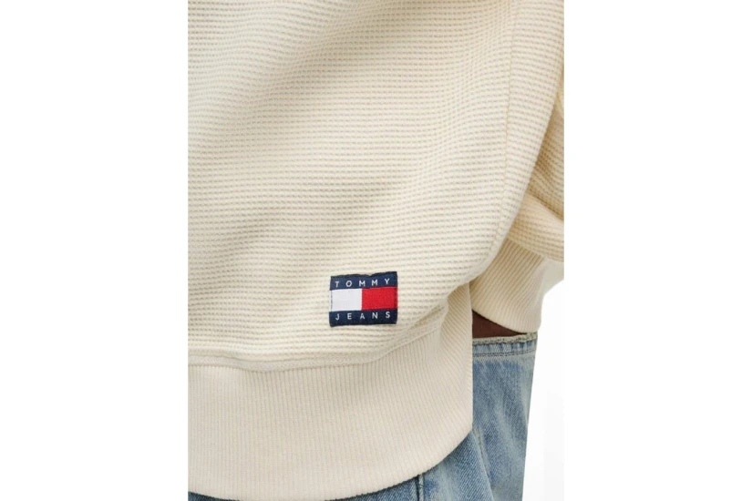Tommy Jeans Waffle Knit Relaxed Ανδρική Μακρυμάνικη Πλεκτή Μπλούζα Εκρού