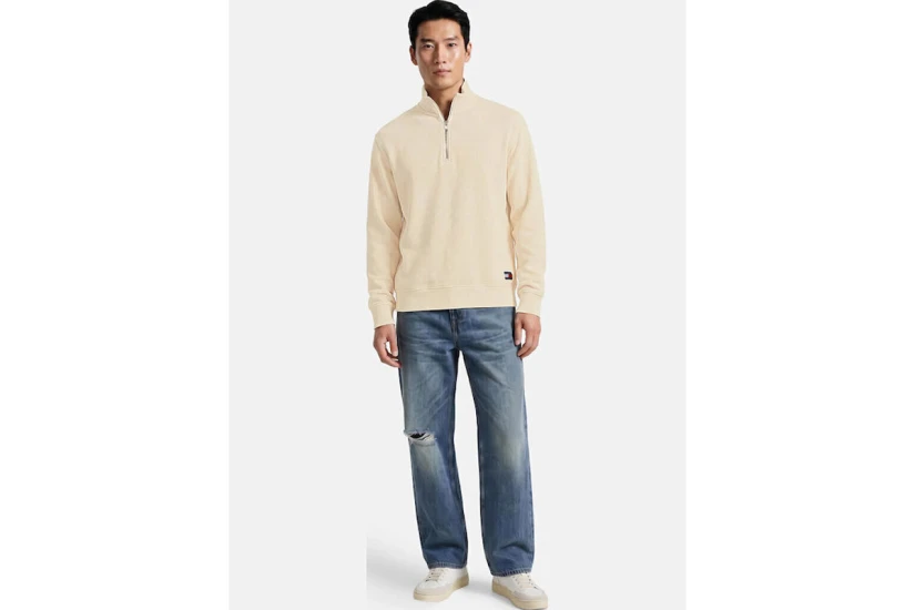 Tommy Jeans Waffle Knit Relaxed Ανδρική Μακρυμάνικη Πλεκτή Μπλούζα με Φερμουάρ Μπεζ