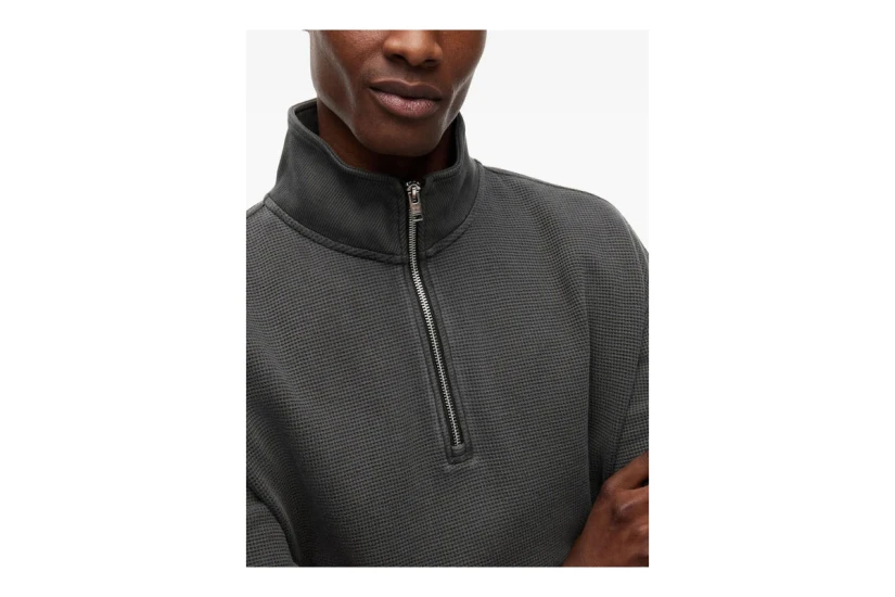 Tommy Jeans Waffle Knit Relaxed Ανδρική Μακρυμάνικη Πλεκτή Μπλούζα με Φερμουάρ Γκρι Σκούρο
