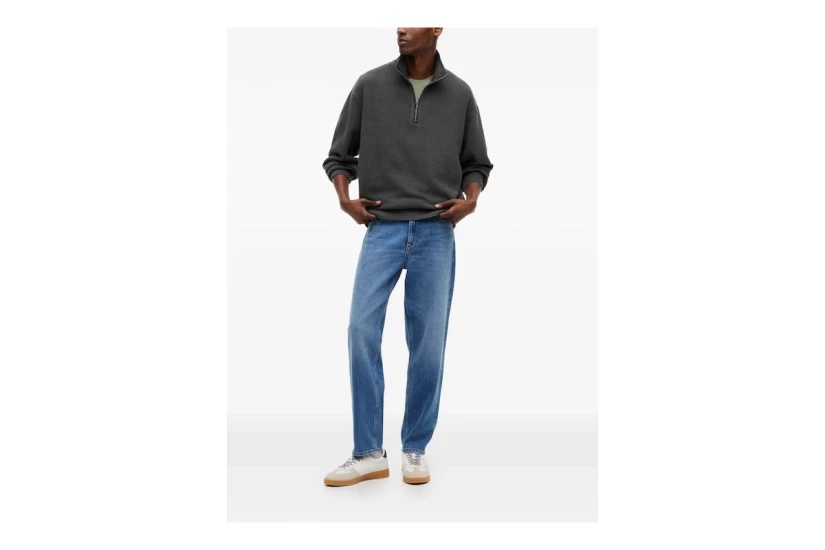 Tommy Jeans Waffle Knit Relaxed Ανδρική Μακρυμάνικη Πλεκτή Μπλούζα με Φερμουάρ Γκρι Σκούρο