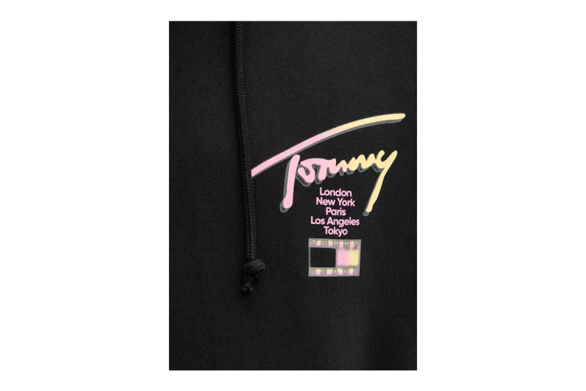 Tommy Jeans Signature Back Logo Relaxed Ανδρικό Φούτερ με Κουκούλα Μαύρο