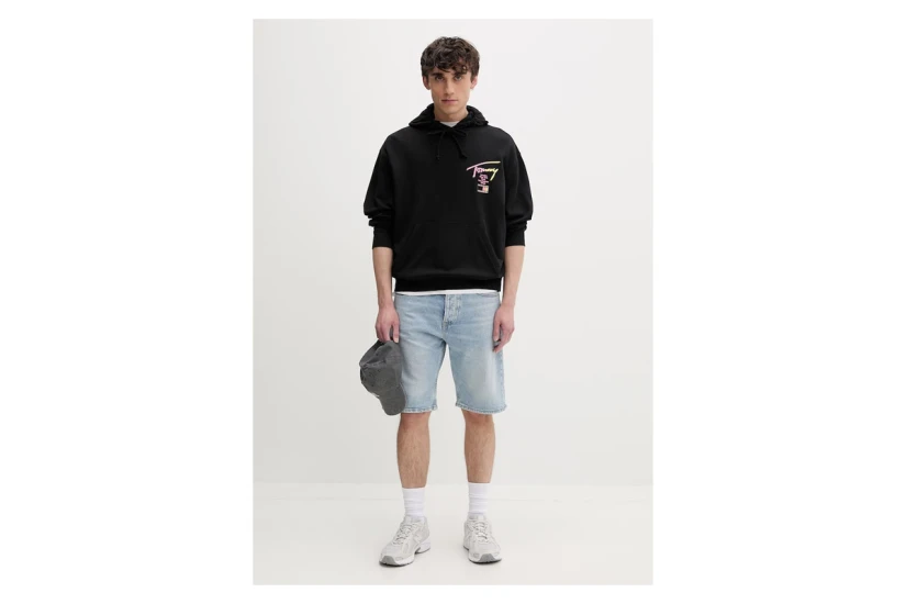 Tommy Jeans Signature Back Logo Relaxed Ανδρικό Φούτερ με Κουκούλα Μαύρο