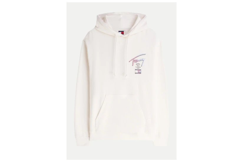 Tommy Jeans Signature Back Logo Relaxed Ανδρικό Φούτερ με Κουκούλα Εκρού