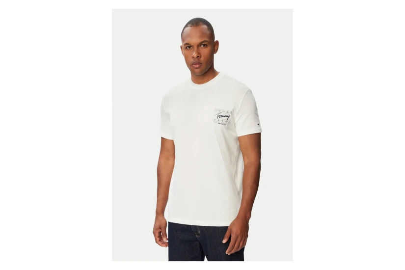 Tommy Jeans Signature Logo Peached Jersey Ανδρικό Κοντομάνικο T-Shirt Λευκό