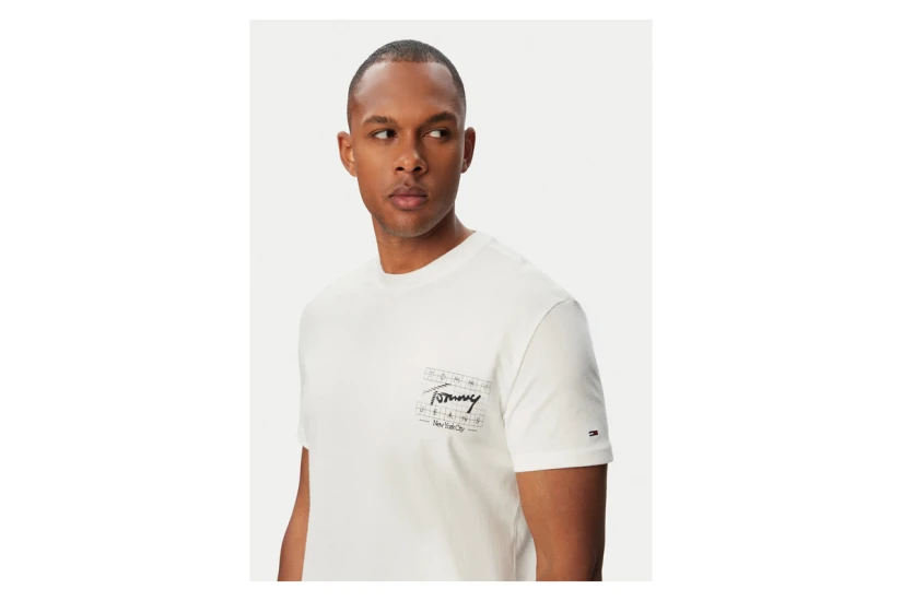 Tommy Jeans Signature Logo Peached Jersey Ανδρικό Κοντομάνικο T-Shirt Λευκό