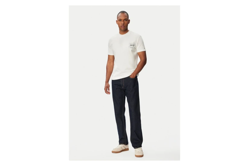 Tommy Jeans Signature Logo Peached Jersey Ανδρικό Κοντομάνικο T-Shirt Λευκό