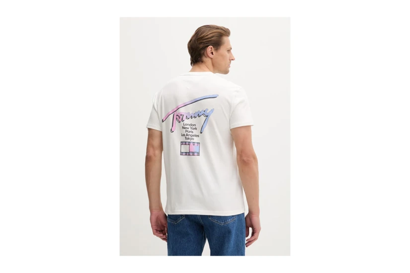 Tommy Jeans Signature Logo Ανδρικό Κοντομάνικο T-Shirt Εκρού