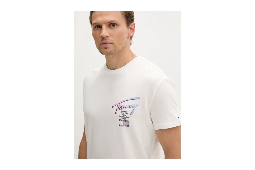Tommy Jeans Signature Logo Ανδρικό Κοντομάνικο T-Shirt Εκρού
