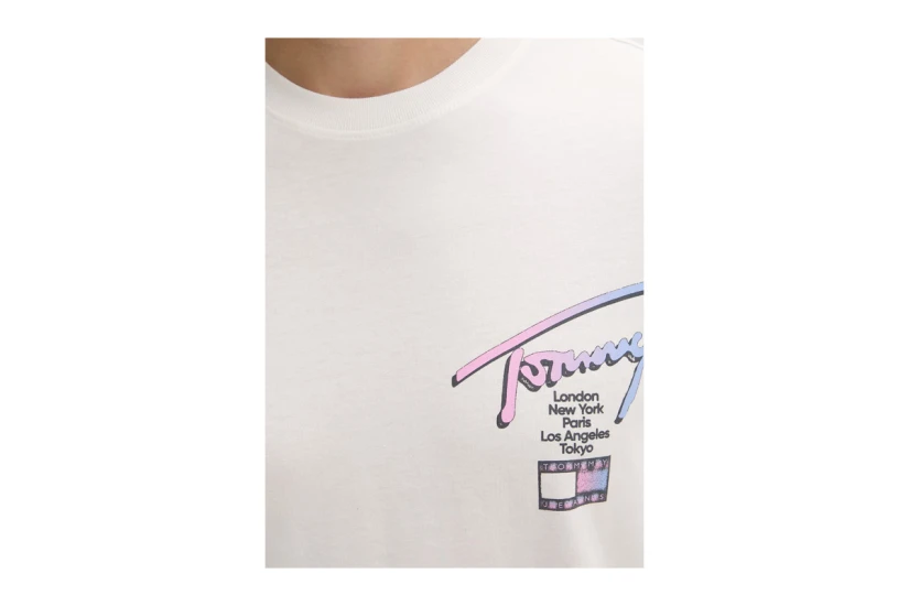 Tommy Jeans Signature Logo Ανδρικό Κοντομάνικο T-Shirt Εκρού