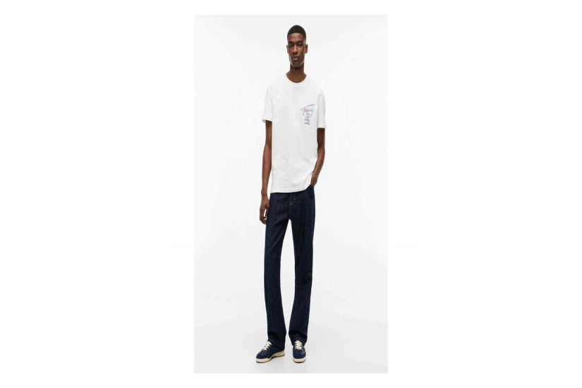 Tommy Jeans Signature Logo Ανδρικό Κοντομάνικο T-Shirt Εκρού