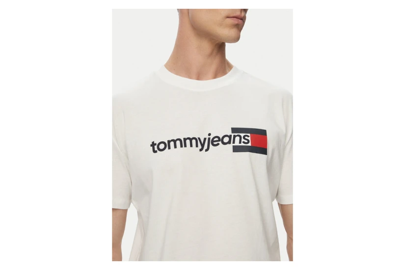 Tommy Jeans Ανδρικό Κοντομάνικο T-Shirt Εκρού