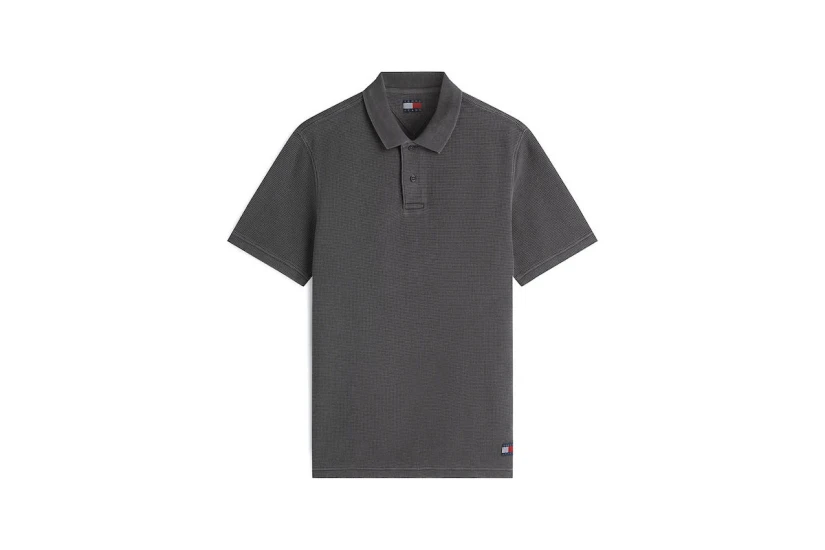 Tommy Jeans Washed Waffle Knit Ανδρικό Κοντομάνικο T-Shirt Polo Ανθρακί