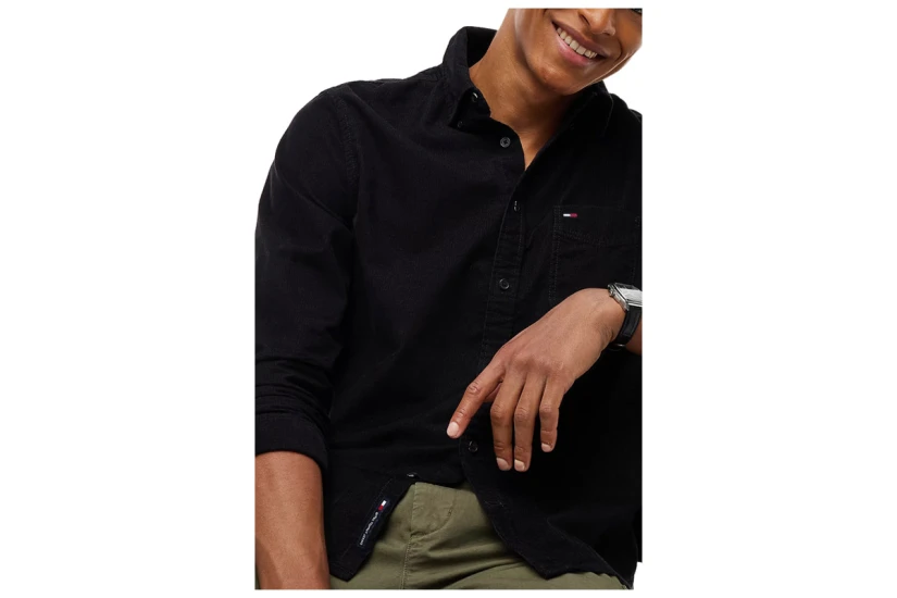 Tommy Jeans Regular Fit Button-Down Corduroy Ανδρικό Μακρυμάνικο Πουκάμισο Μαύρο
