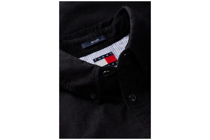 Tommy Jeans Regular Fit Button-Down Corduroy Ανδρικό Μακρυμάνικο Πουκάμισο Μαύρο