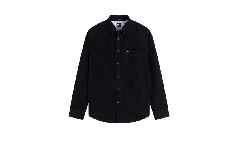 Tommy Jeans Regular Fit Button-Down Corduroy Ανδρικό Μακρυμάνικο Πουκάμισο Μαύρο