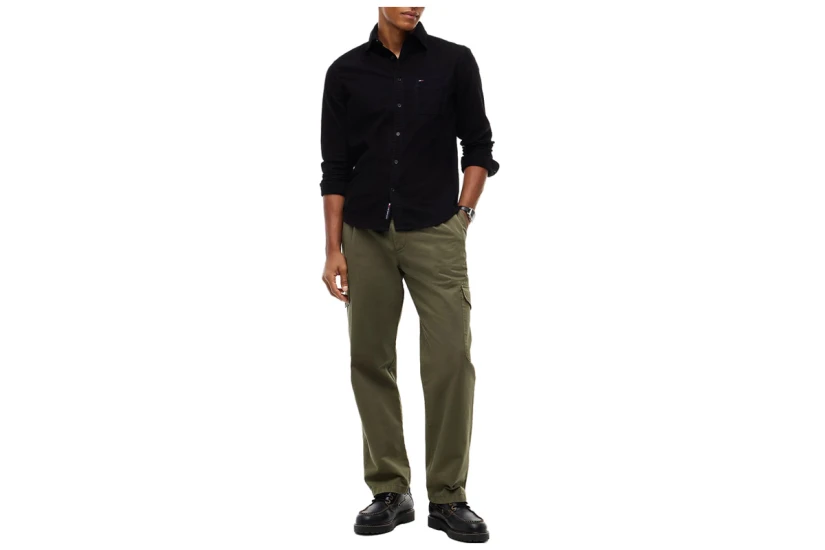 Tommy Jeans Regular Fit Button-Down Corduroy Ανδρικό Μακρυμάνικο Πουκάμισο Μαύρο