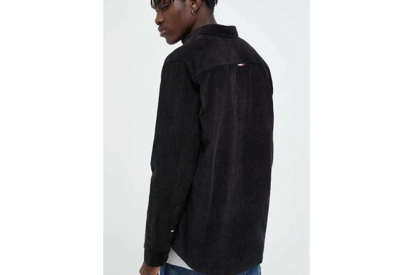 Tommy Jeans Relaxed Fit Patch Pocket Corduroy Ανδρικό Μακρυμάνικο Κοτλέ Πουκάμισο Μαύρο