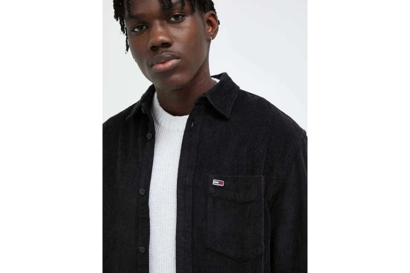 Tommy Jeans Relaxed Fit Patch Pocket Corduroy Ανδρικό Μακρυμάνικο Κοτλέ Πουκάμισο Μαύρο