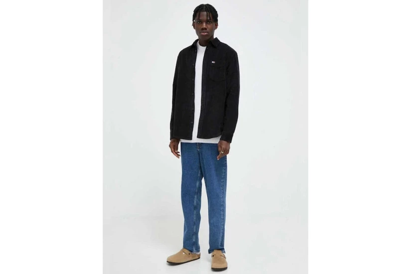 Tommy Jeans Relaxed Fit Patch Pocket Corduroy Ανδρικό Μακρυμάνικο Κοτλέ Πουκάμισο Μαύρο
