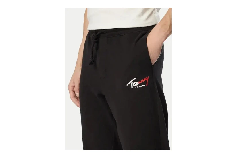 Tommy Jeans Signature Logo Cuffed Ανδρικό Παντελόνι Φόρμας Μαύρο