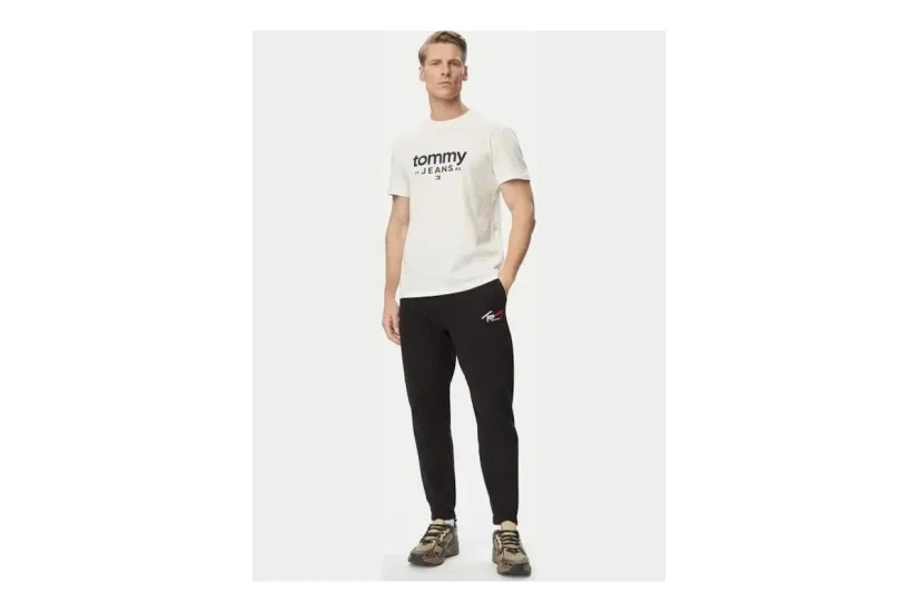 Tommy Jeans Signature Logo Cuffed Ανδρικό Παντελόνι Φόρμας Μαύρο