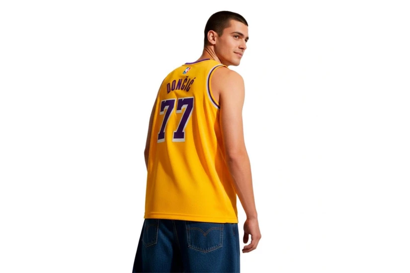 Nike Dri-FIT NBA Luka Doncic Los Angeles Lakers Icon Edition Ανδρική Μπασκετική Φανέλα Κίτρινη, Μωβ