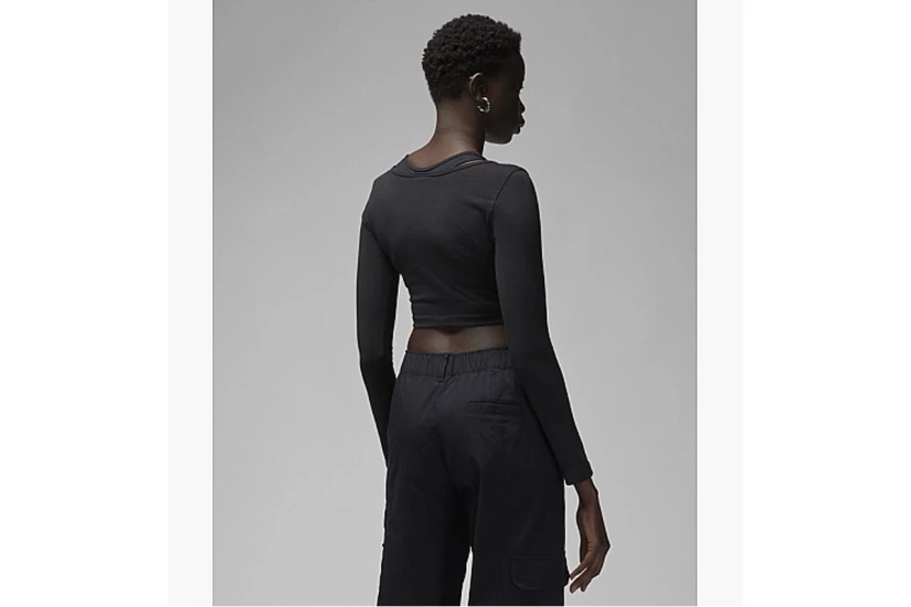 Jordan Flight Γυναικείο Μακρυμάνικο Crop Top με Λαιμόκοψη Μαύρο