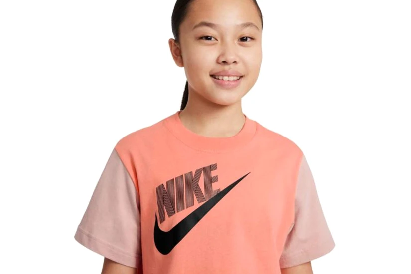 Nike Sportswear Essential Παιδικό Κοντομάνικο T-Shirt Σομόν, Ροζ, Μαύρο