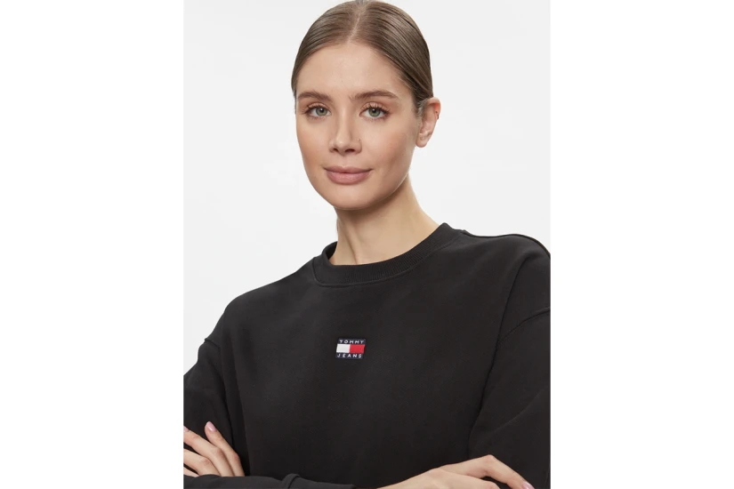 Tommy Jeans Badge Boxy Terry Γυναικεία Μακρυμάνικη Μπλούζα Μαύρη