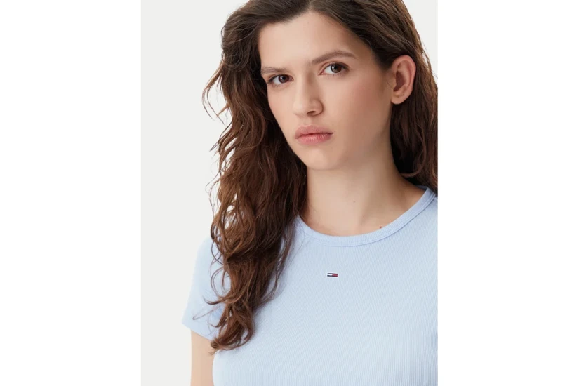 Tommy Jeans Slim Essential Rib Γυναικείο Κοντομάνικο T-Shirt Σιέλ
