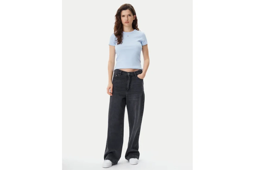 Tommy Jeans Slim Essential Rib Γυναικείο Κοντομάνικο T-Shirt Σιέλ