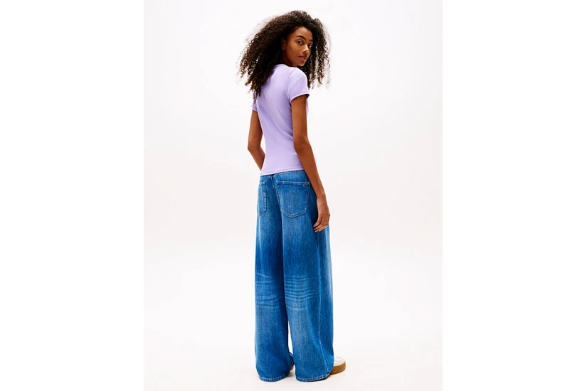 Tommy Jeans Slim Essential Rib Γυναικείο Κοντομάνικο T-Shirt Λιλά