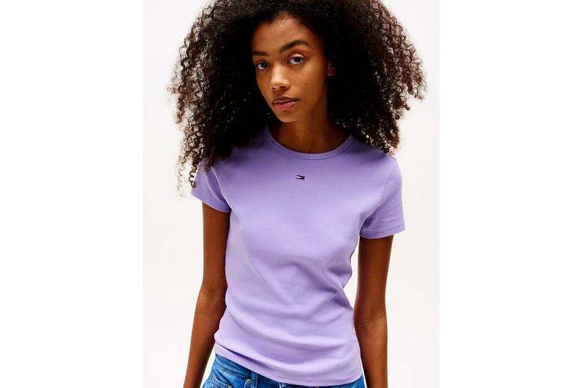 Tommy Jeans Slim Essential Rib Γυναικείο Κοντομάνικο T-Shirt Λιλά