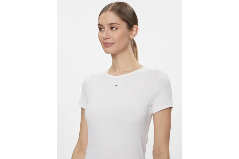 Tommy Jeans Slim Essential Rib Γυναικείο Κοντομάνικο T-Shirt Λευκό