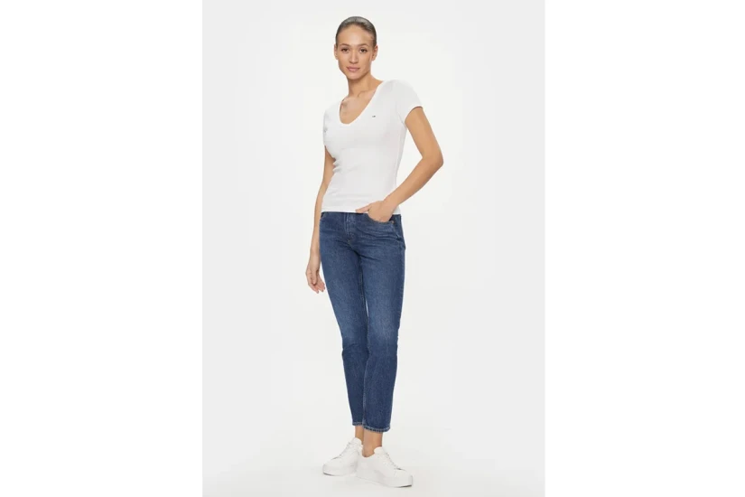 Tommy Jeans Essential Rib Γυναικείο Κοντομάνικο T-Shirt Λευκό