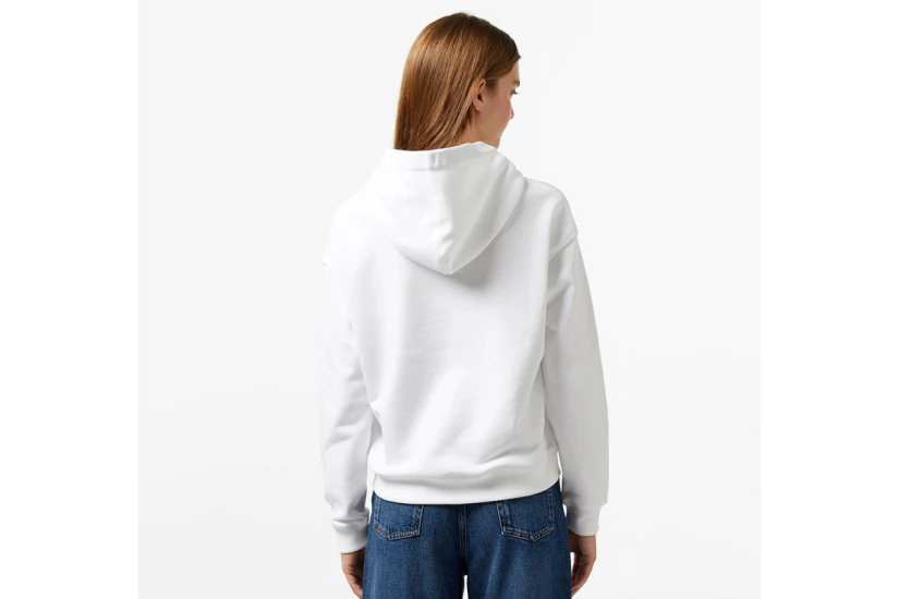 Tommy Jeans Drawcord Logo Boxy Γυναικείο Φούτερ Με Κουκούλα Λευκό